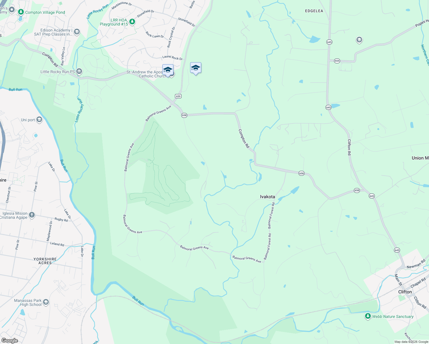 map of restaurants, bars, coffee shops, grocery stores, and more near 7017 Union Mill Road in Clifton