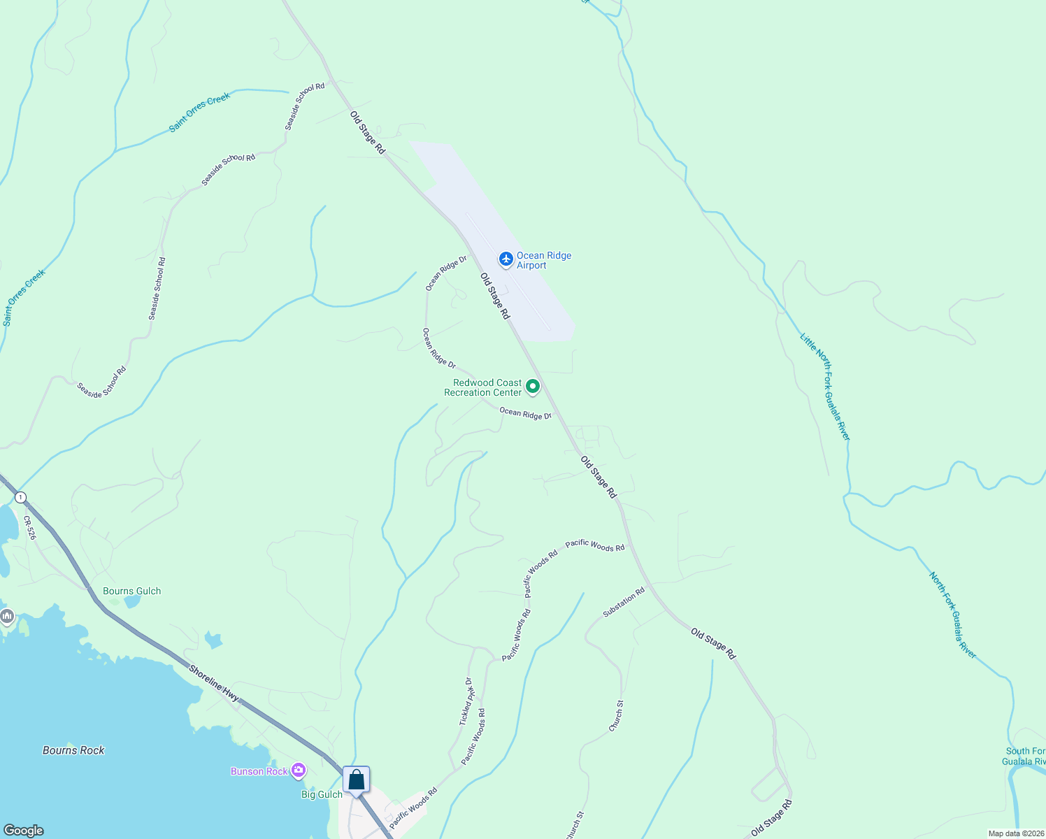 map of restaurants, bars, coffee shops, grocery stores, and more near 38320 Ocean Ridge Drive in Gualala