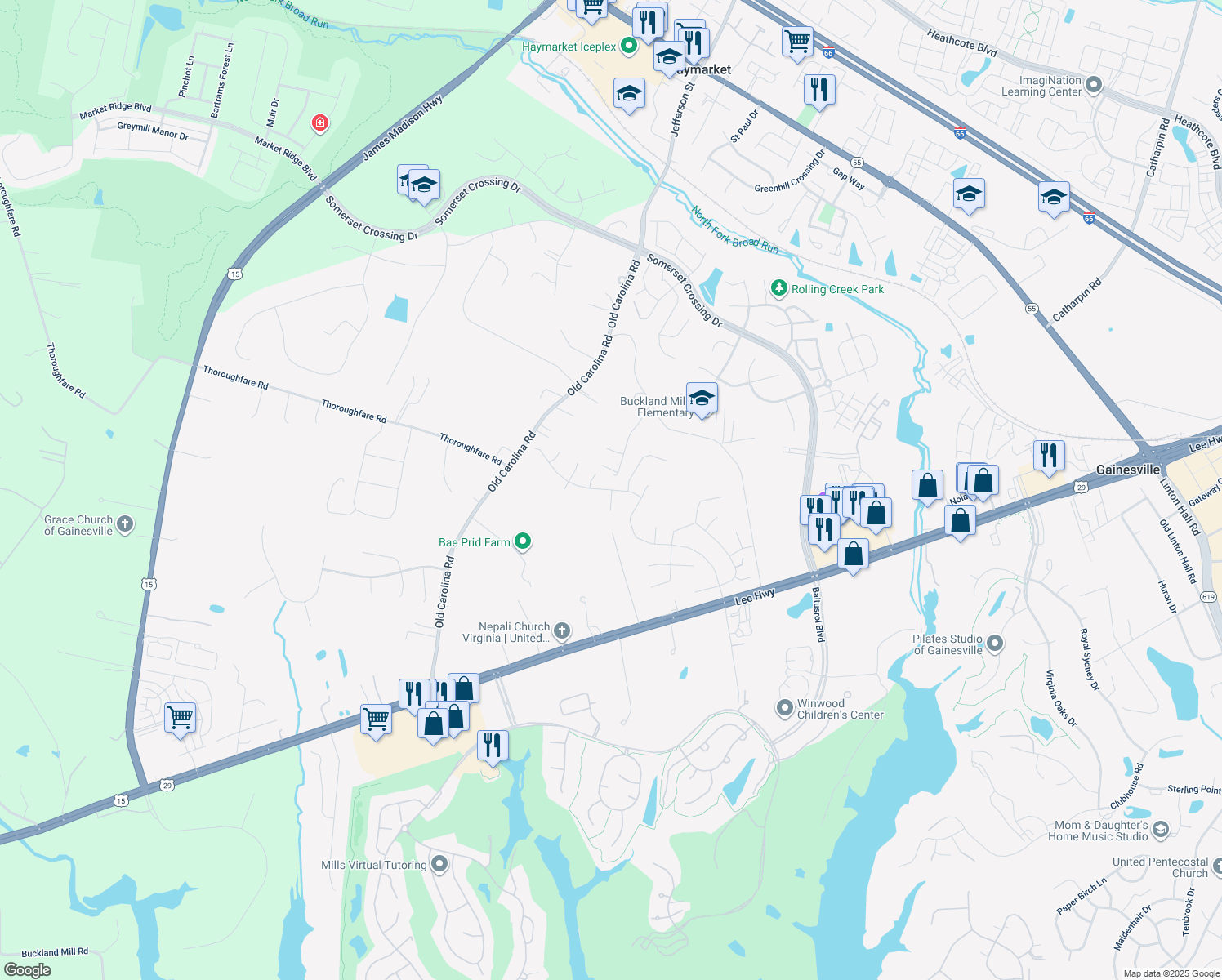 map of restaurants, bars, coffee shops, grocery stores, and more near 7600 Jade Drive in Gainesville