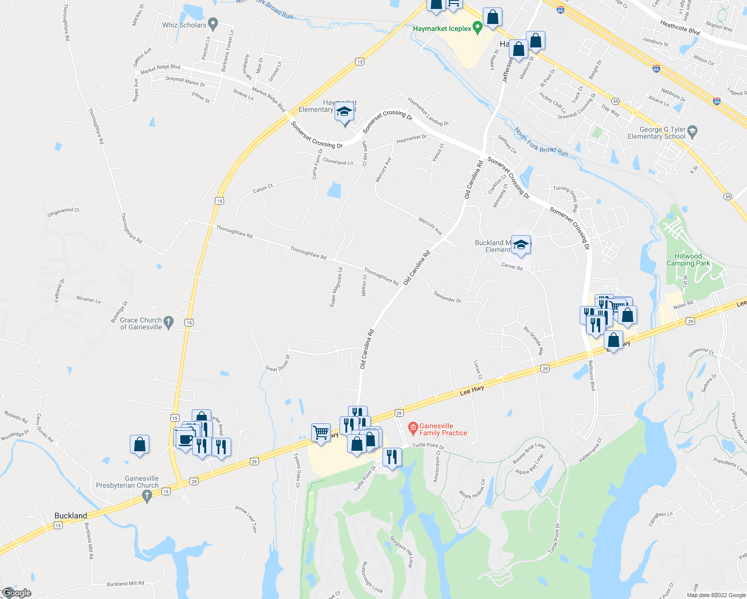 map of restaurants, bars, coffee shops, grocery stores, and more near 7511 Melton Court in Gainesville