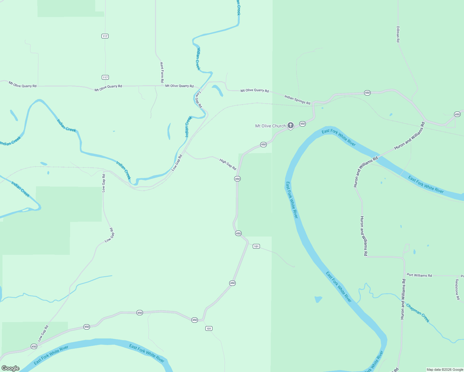 map of restaurants, bars, coffee shops, grocery stores, and more near 20319 Indiana 450 in Shoals