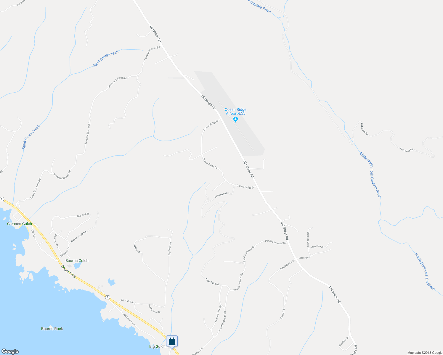 map of restaurants, bars, coffee shops, grocery stores, and more near 38160 Ocean Ridge Drive in Gualala