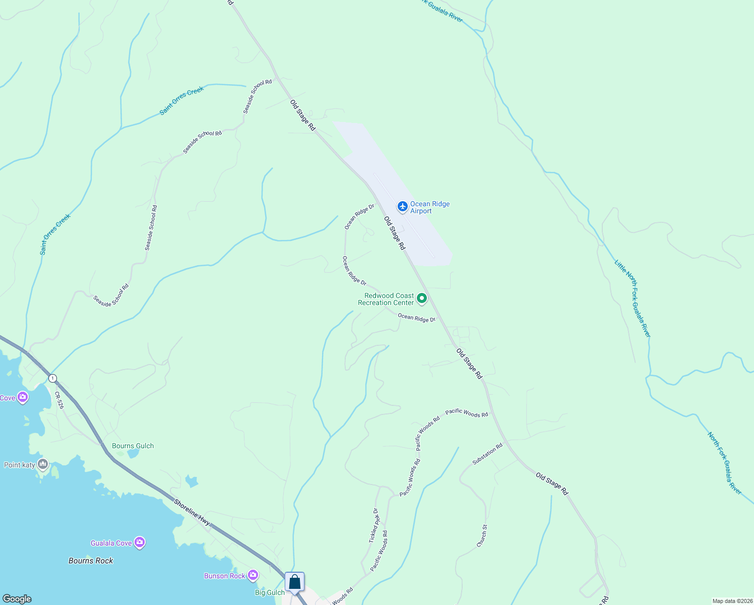 map of restaurants, bars, coffee shops, grocery stores, and more near 38160 Ocean Ridge Dr in Mendocino