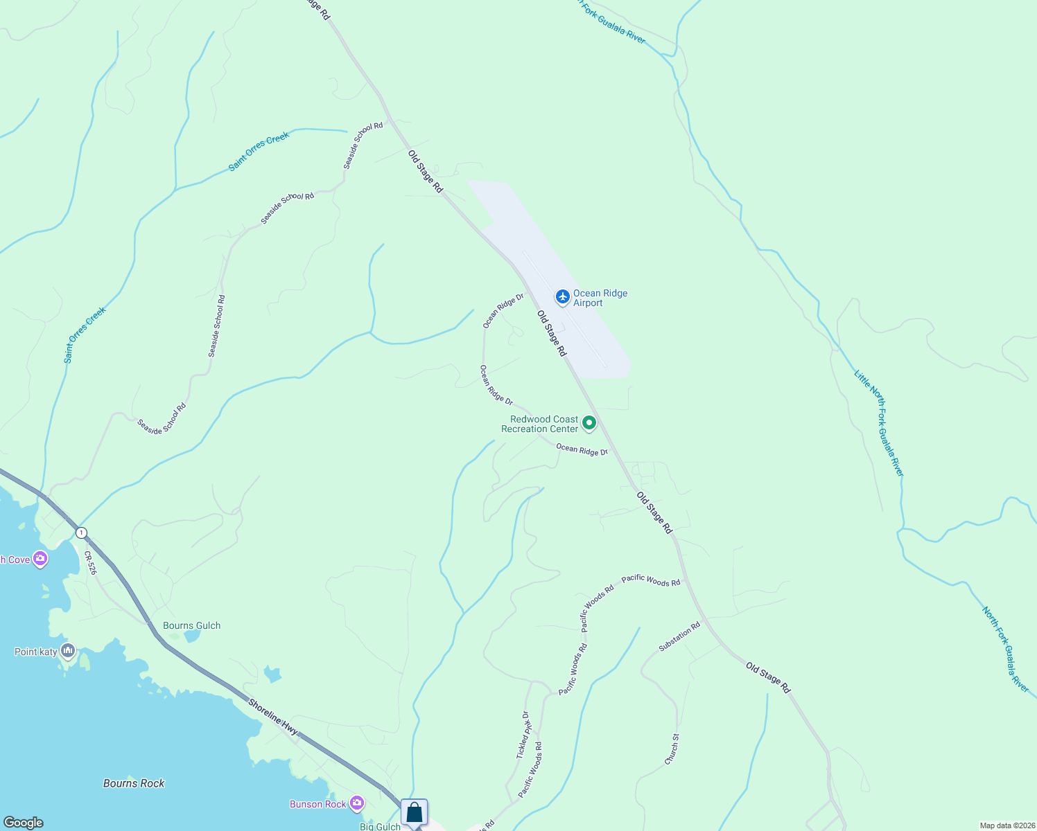 map of restaurants, bars, coffee shops, grocery stores, and more near 38080 Ocean Ridge Drive in Gualala