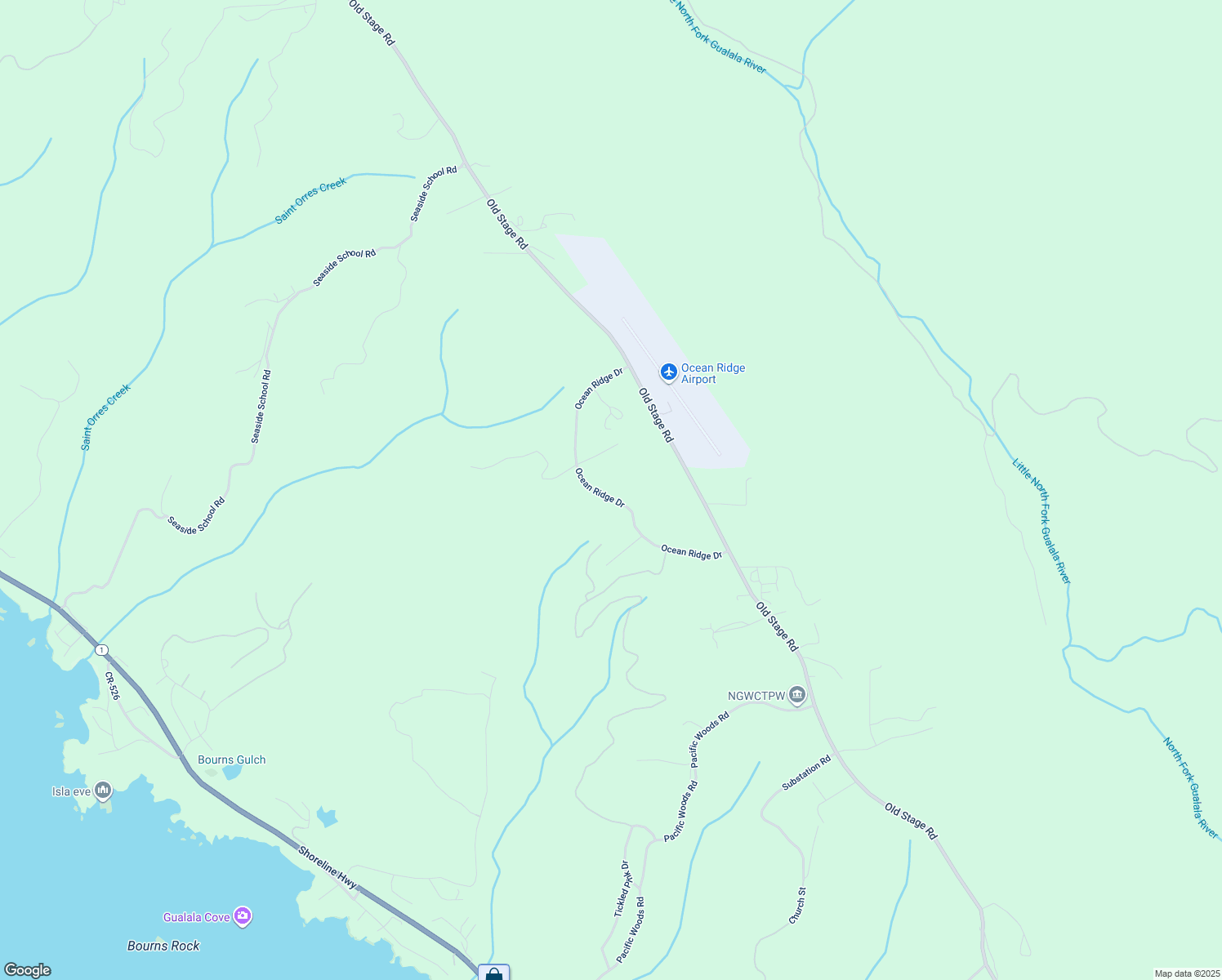 map of restaurants, bars, coffee shops, grocery stores, and more near 38051 Ocean Ridge Drive in Gualala