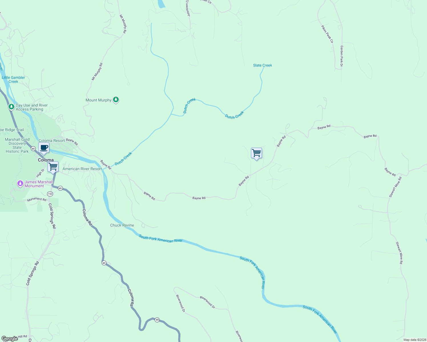 map of restaurants, bars, coffee shops, grocery stores, and more near 4000 Twin Ridges Road in Placerville
