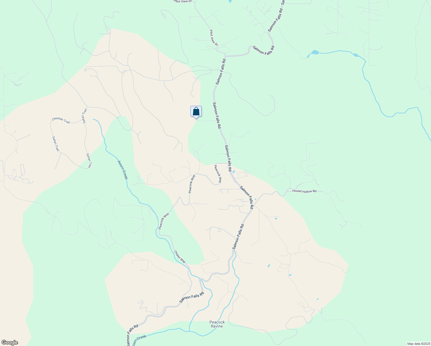 map of restaurants, bars, coffee shops, grocery stores, and more near 6160 Peacock Way in Pilot Hill