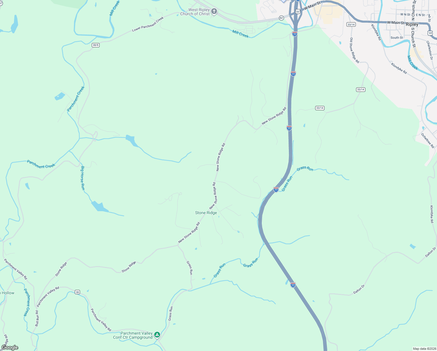 map of restaurants, bars, coffee shops, grocery stores, and more near 1925 New Stone Ridge Road in Ripley