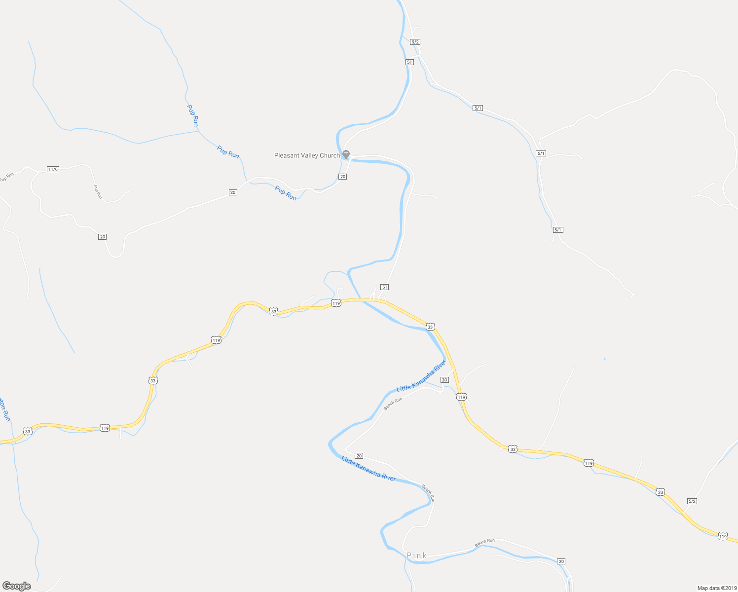 map of restaurants, bars, coffee shops, grocery stores, and more near U.S. 119 in Spencer