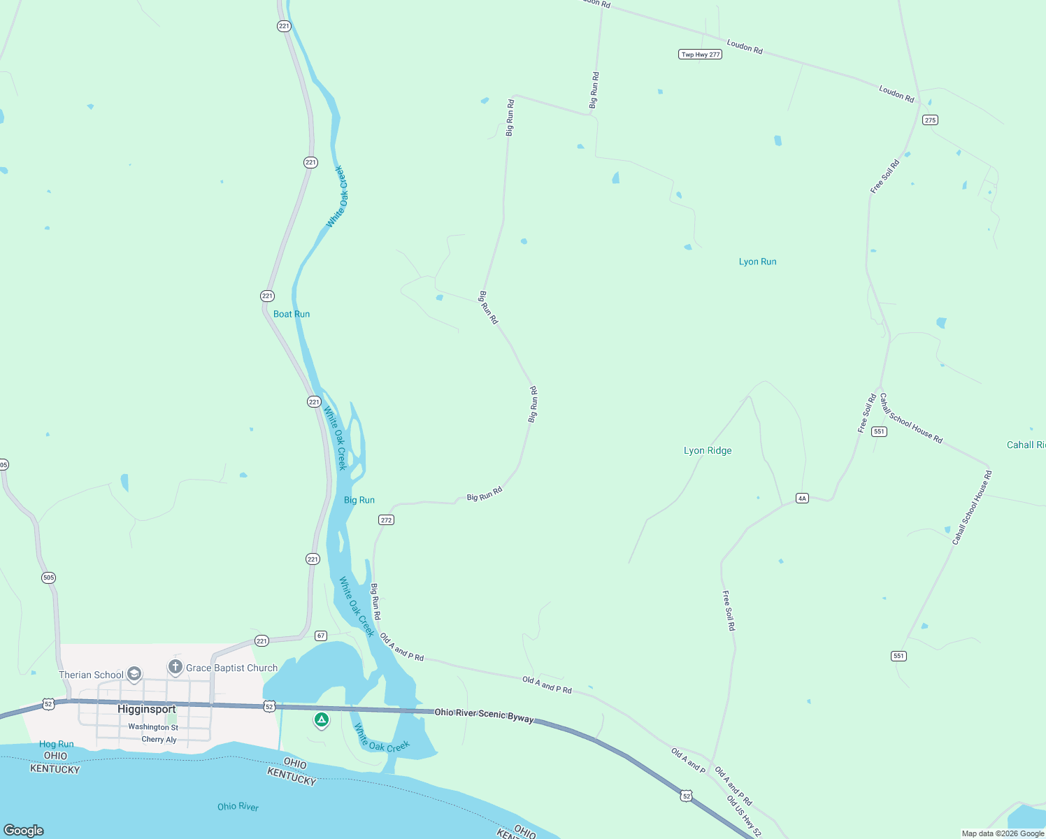 map of restaurants, bars, coffee shops, grocery stores, and more near 6093 Big Run Road in Georgetown