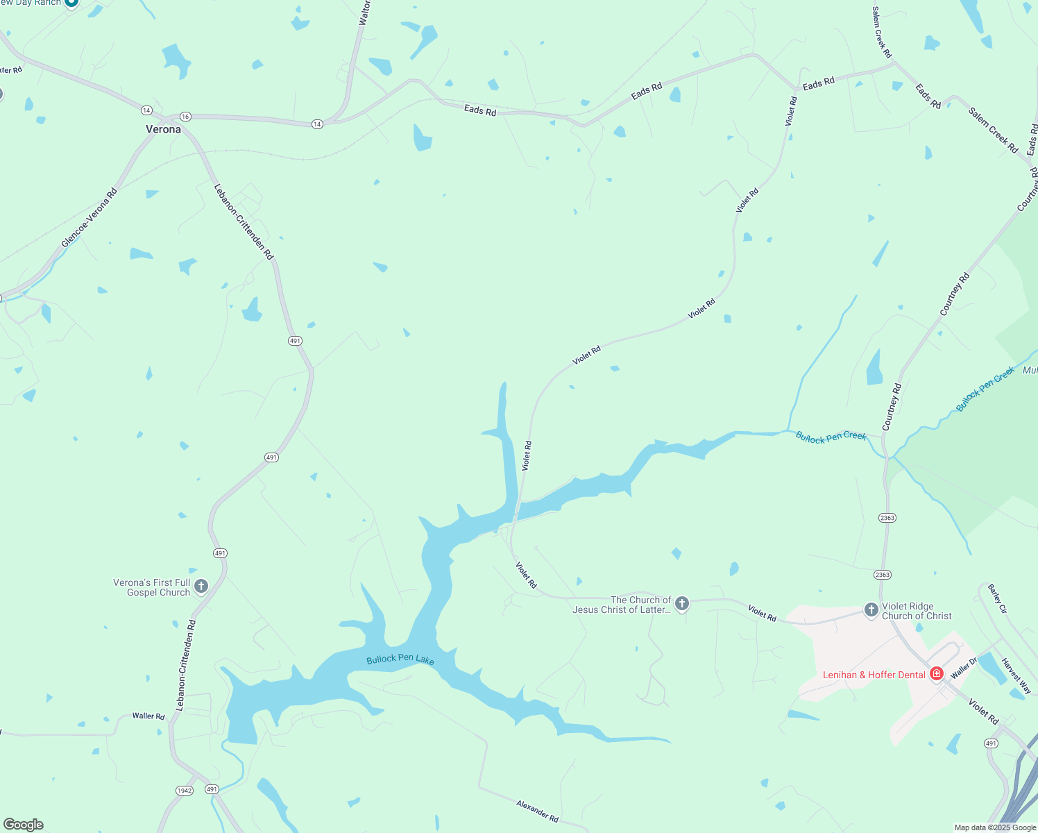 map of restaurants, bars, coffee shops, grocery stores, and more near 15857 Violet Road in Crittenden