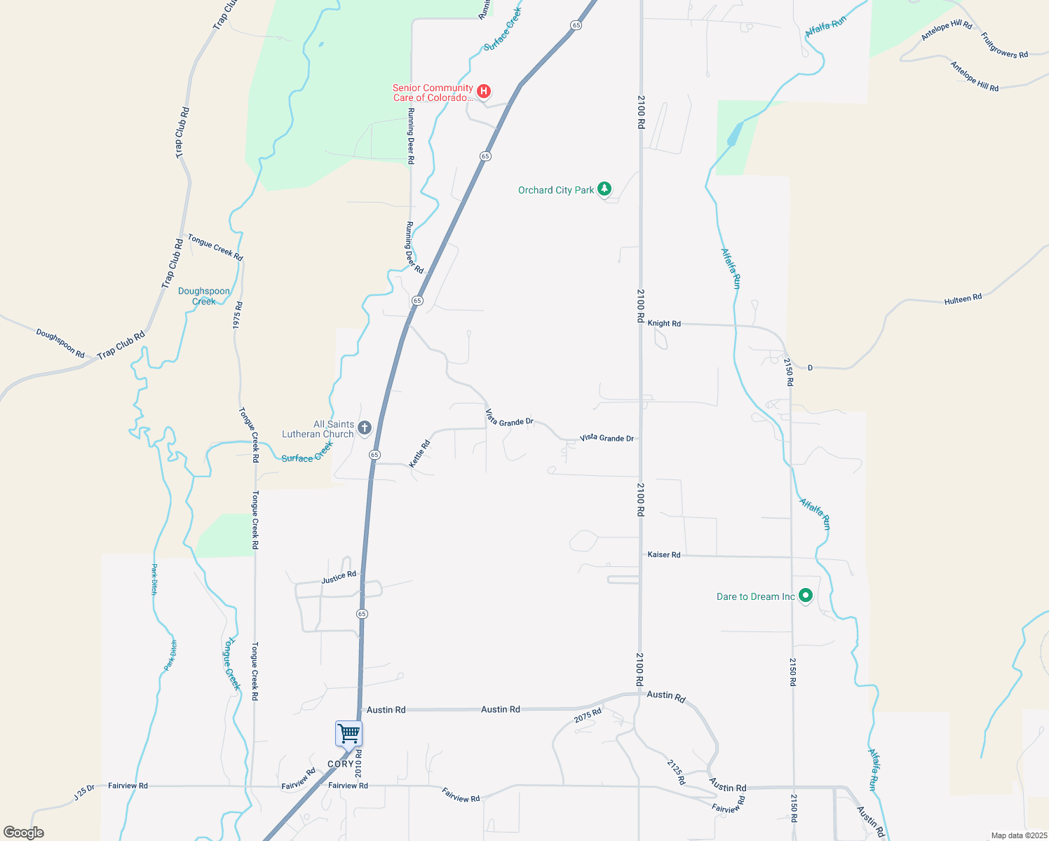 map of restaurants, bars, coffee shops, grocery stores, and more near Vista Grande Drive in Orchard City