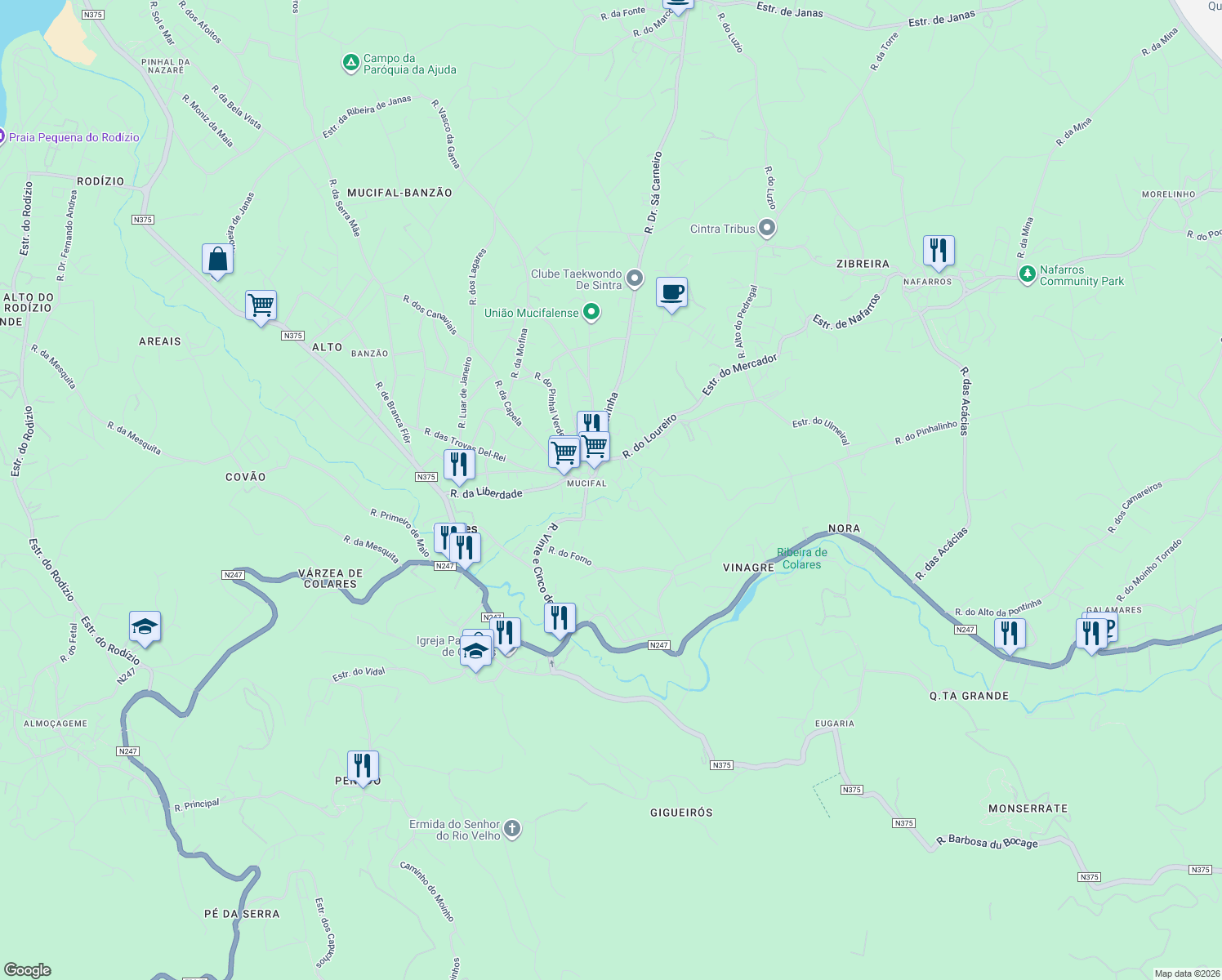 map of restaurants, bars, coffee shops, grocery stores, and more near in Colares