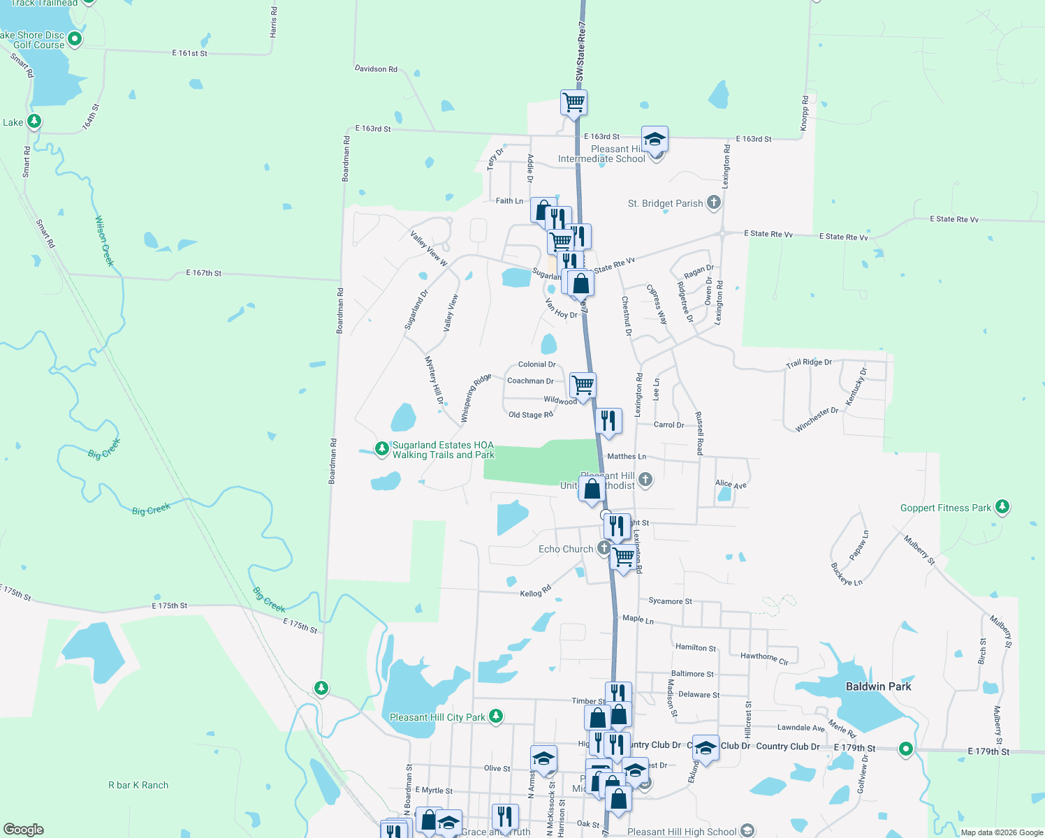 map of restaurants, bars, coffee shops, grocery stores, and more near 806 Old Stage Rd in Pleasant Hill