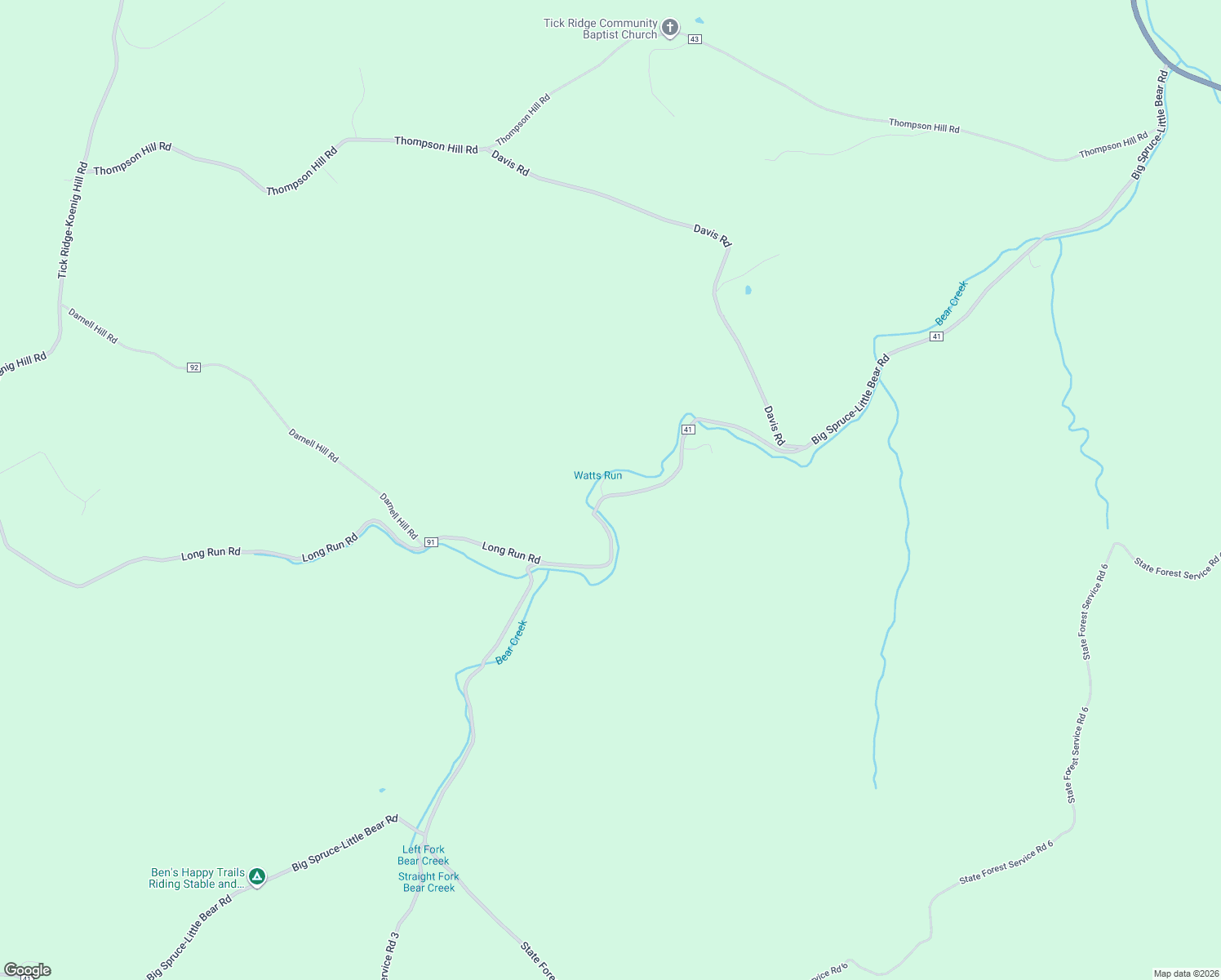 map of restaurants, bars, coffee shops, grocery stores, and more near 5351 Big Spruce-Little Bear Road in Otway
