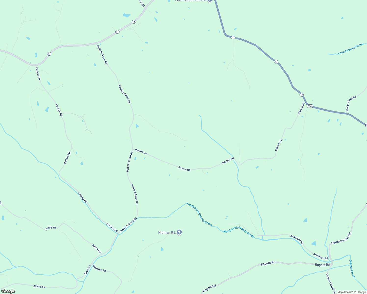 map of restaurants, bars, coffee shops, grocery stores, and more near 15299 Parkers Grove Road in Morning View