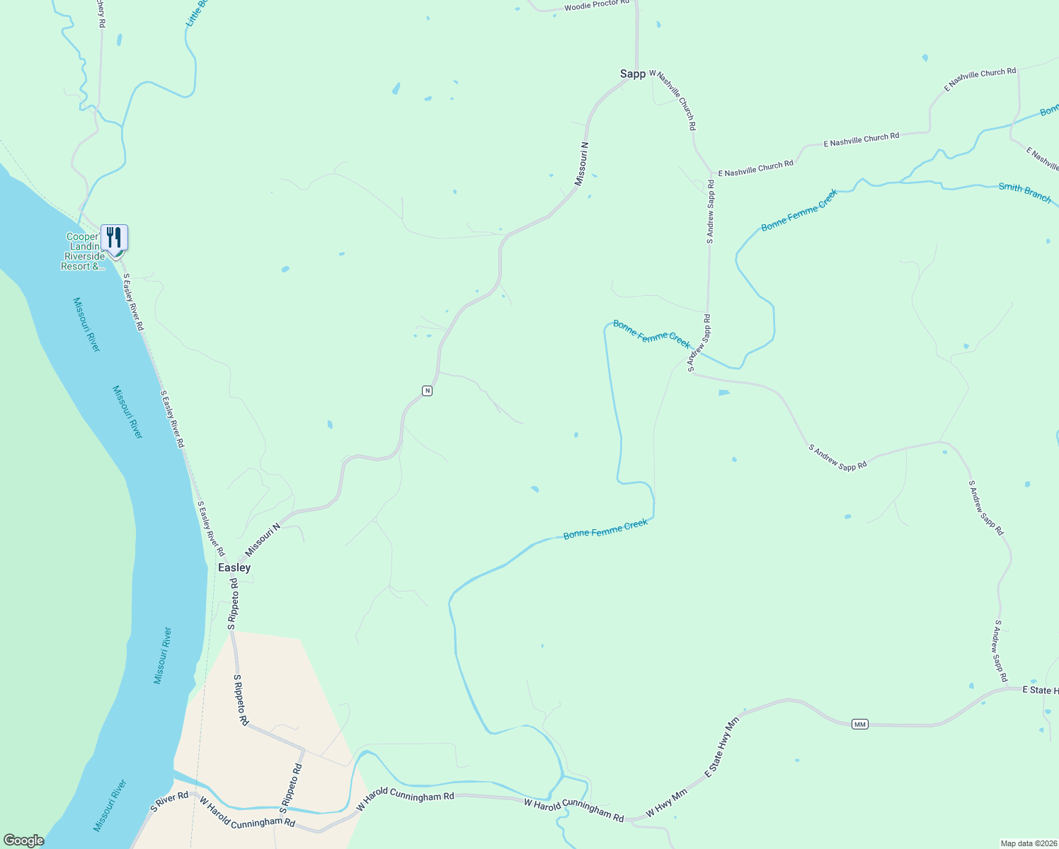 map of restaurants, bars, coffee shops, grocery stores, and more near 11950 Missouri North in Columbia