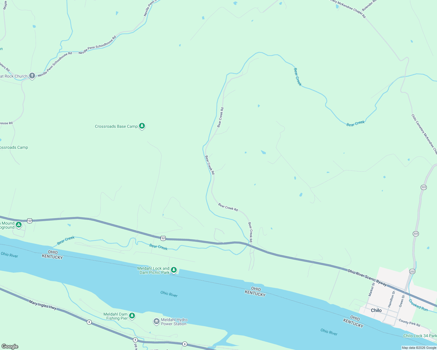 map of restaurants, bars, coffee shops, grocery stores, and more near 346 Bear Creek Road in Felicity