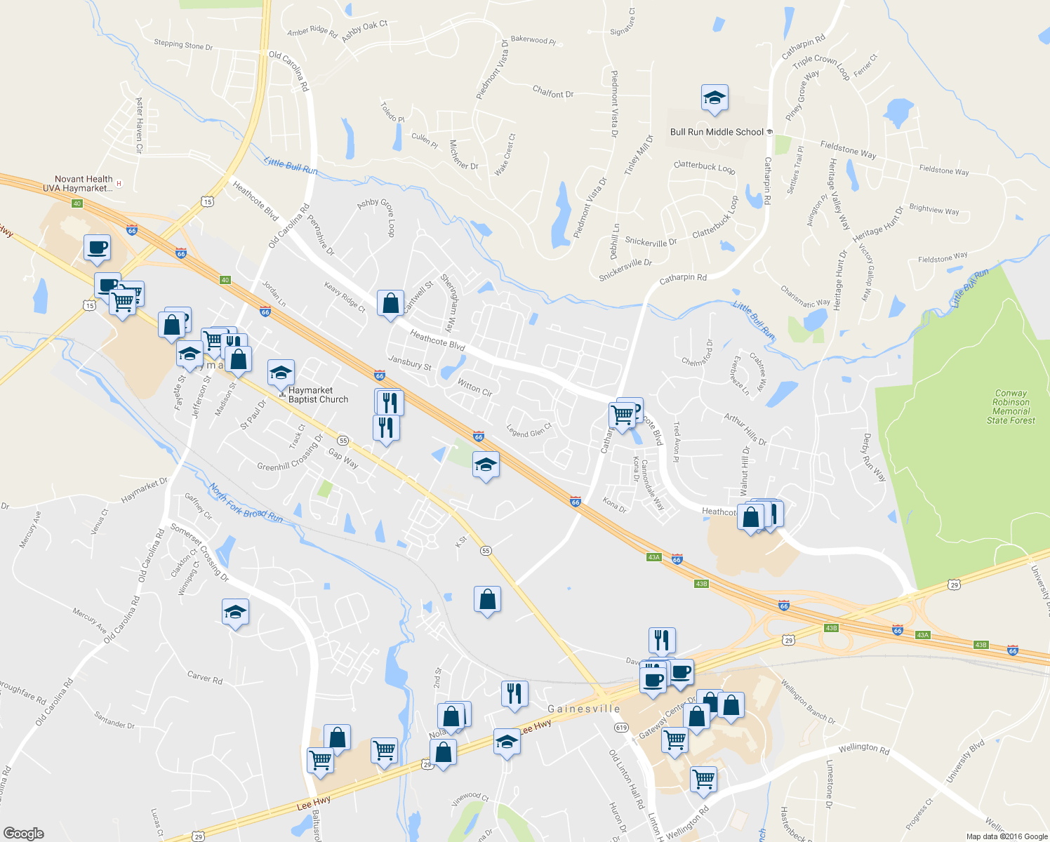 map of restaurants, bars, coffee shops, grocery stores, and more near 6809 Avalon Isle Way in Gainesville