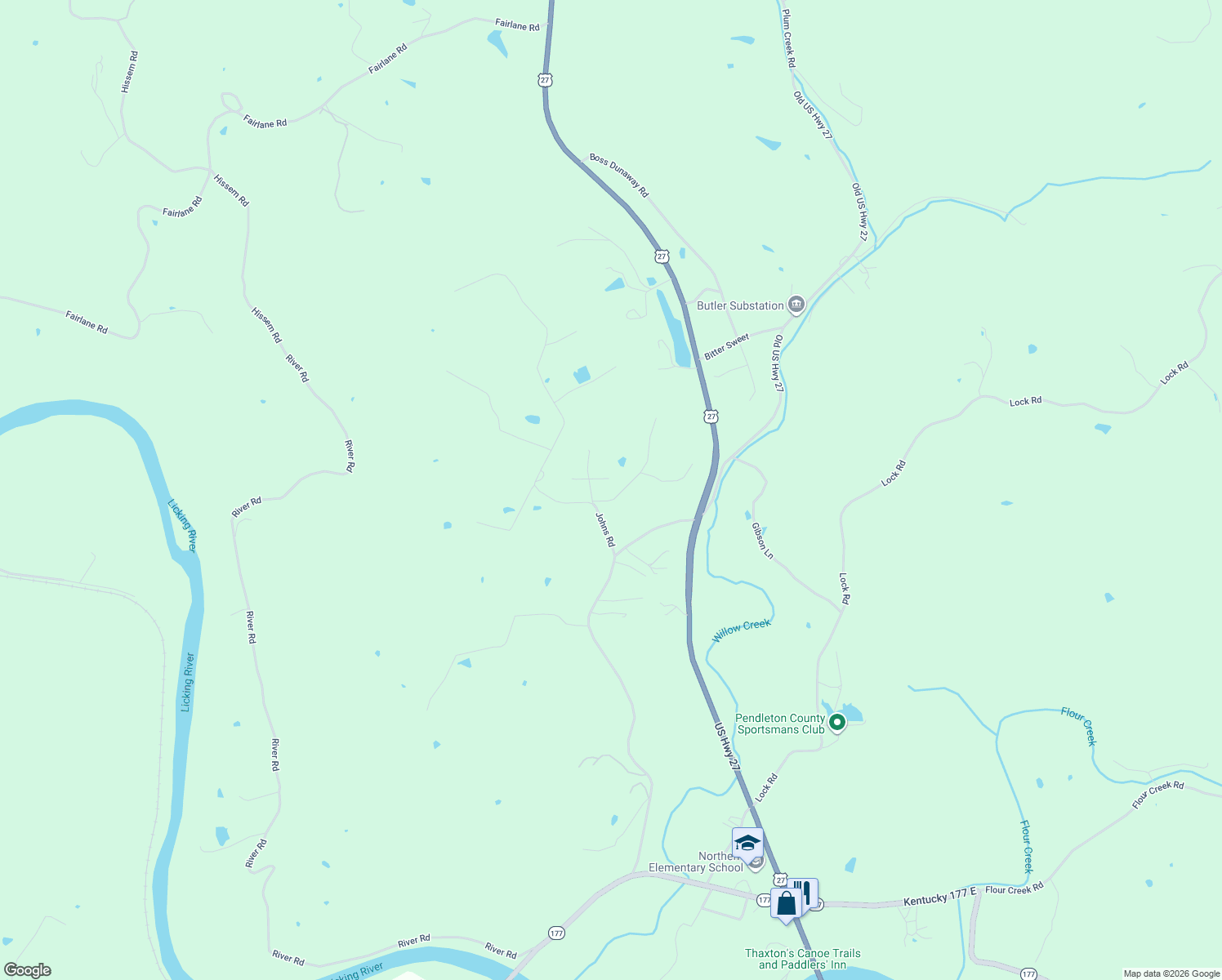 map of restaurants, bars, coffee shops, grocery stores, and more near 28 Oak Street in Butler