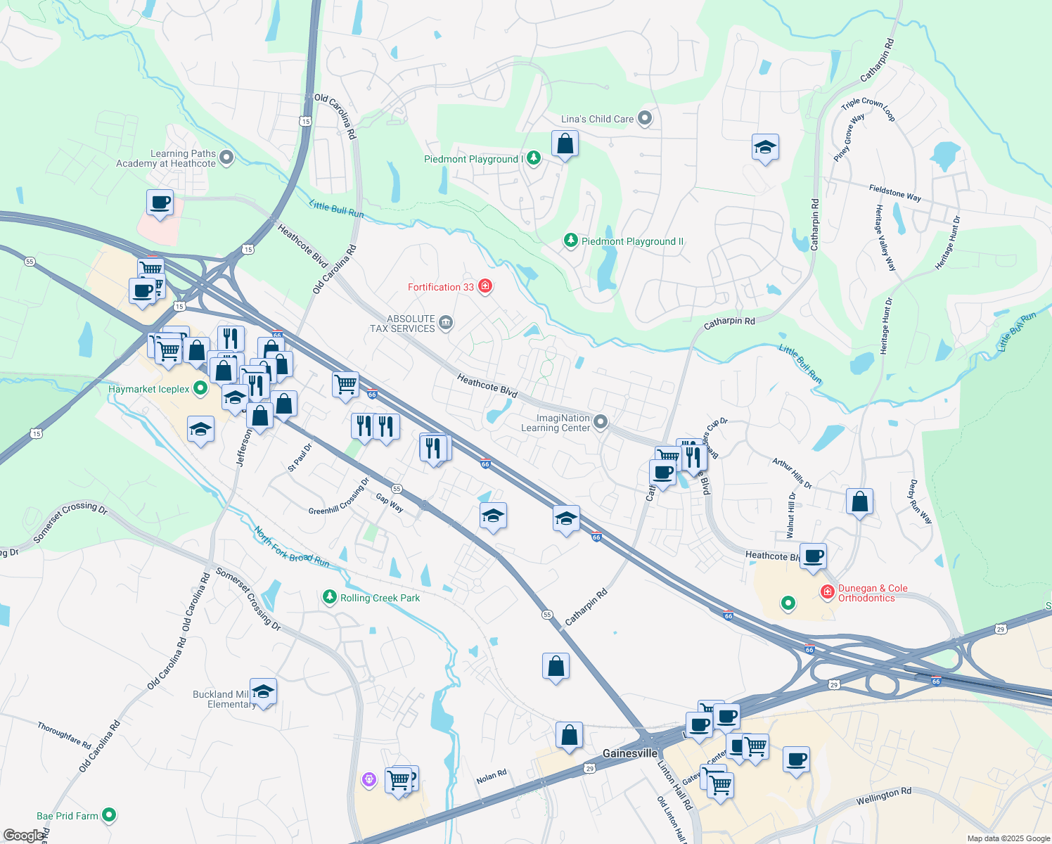 map of restaurants, bars, coffee shops, grocery stores, and more near 6830 Witton Cir in Gainesville