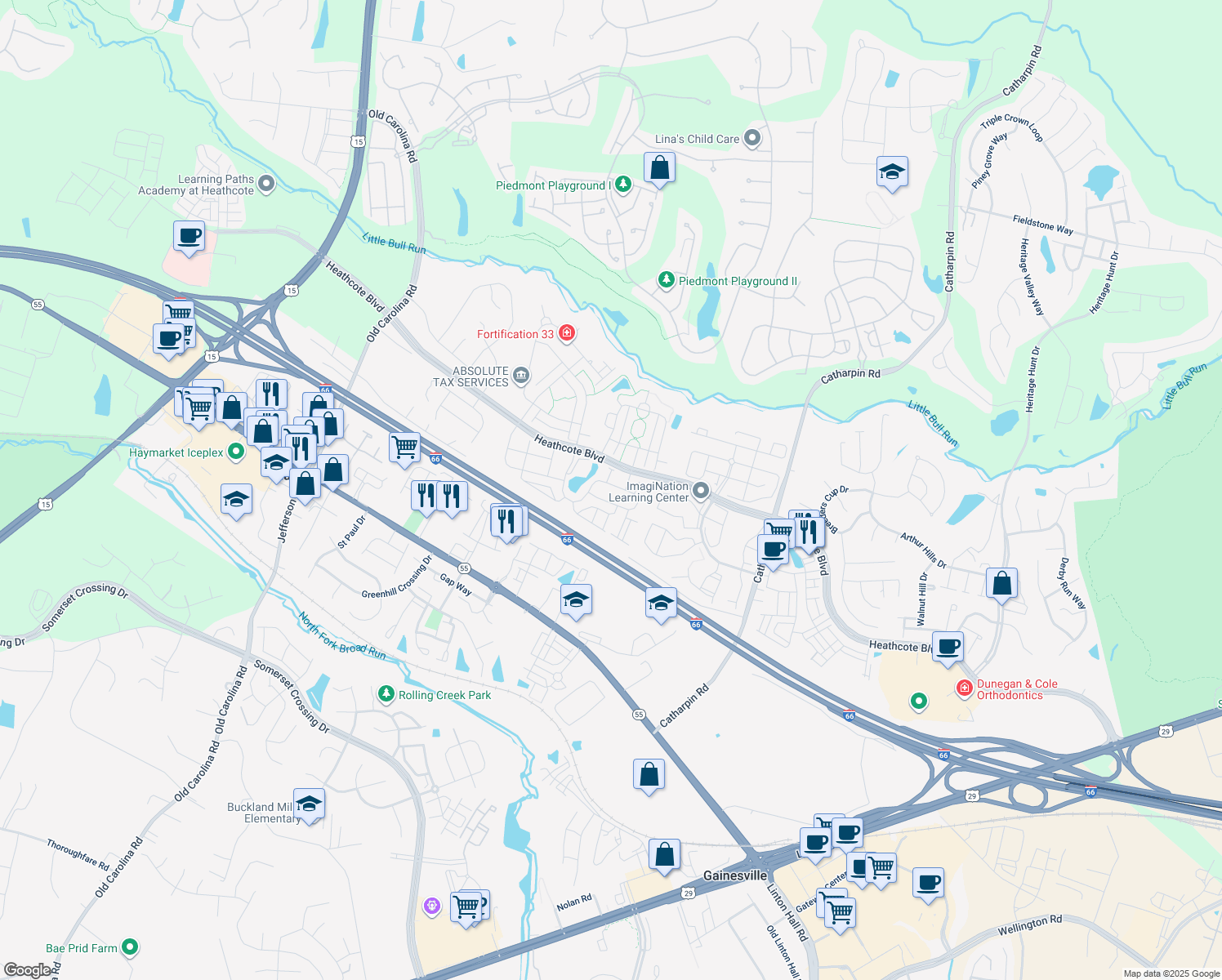 map of restaurants, bars, coffee shops, grocery stores, and more near 6826 Witton Cir in Gainesville