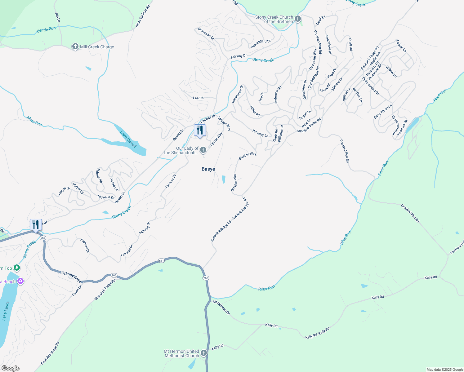 map of restaurants, bars, coffee shops, grocery stores, and more near 806 Straton Way in Mount Jackson