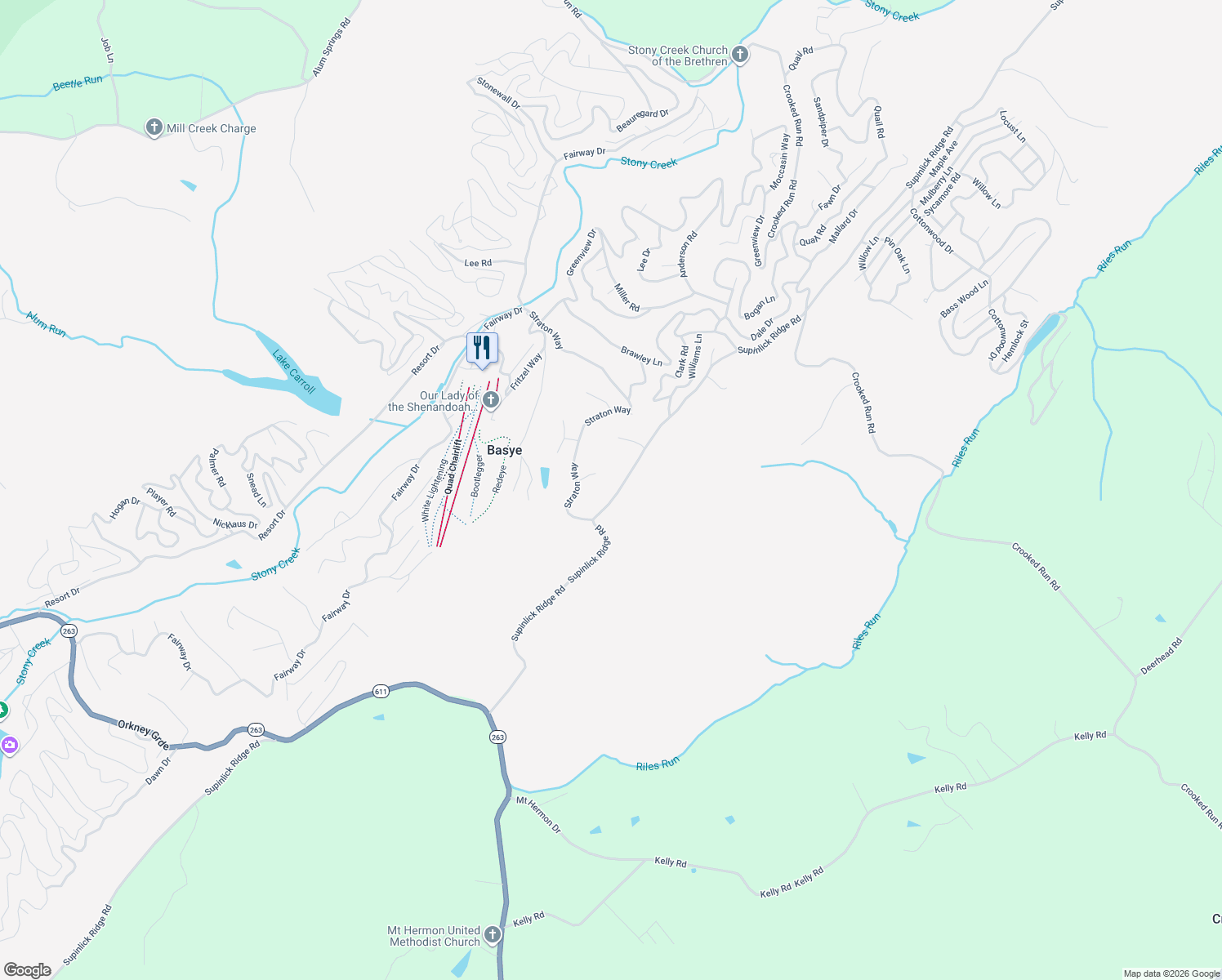 map of restaurants, bars, coffee shops, grocery stores, and more near 7239 Supinlick Ridge Road in Mount Jackson