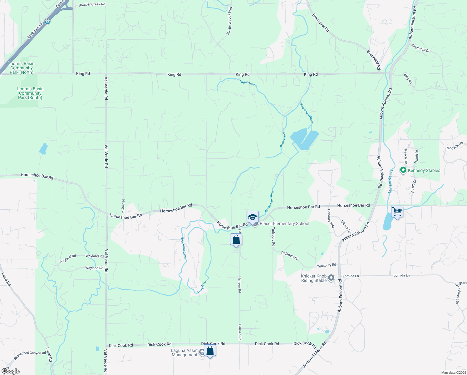 map of restaurants, bars, coffee shops, grocery stores, and more near 8470 Horseshoe Hill Rd in Loomis