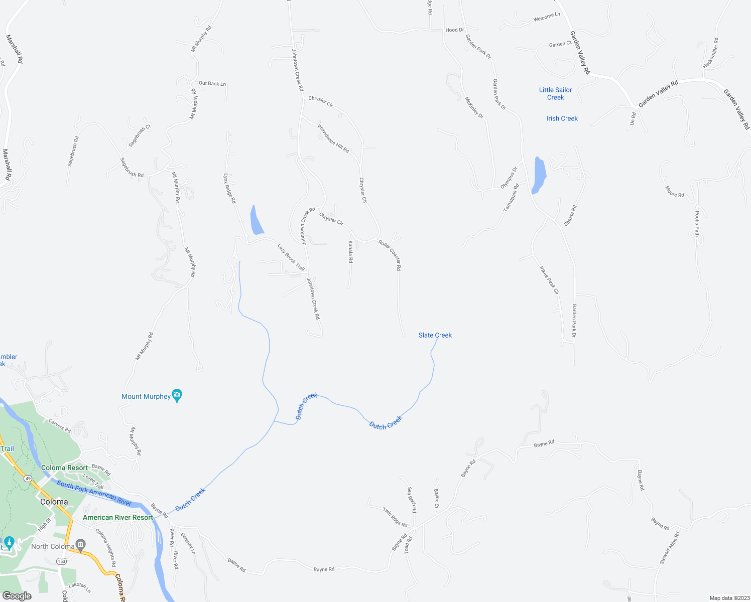 map of restaurants, bars, coffee shops, grocery stores, and more near 6310 Roller Coaster Road in Garden Valley