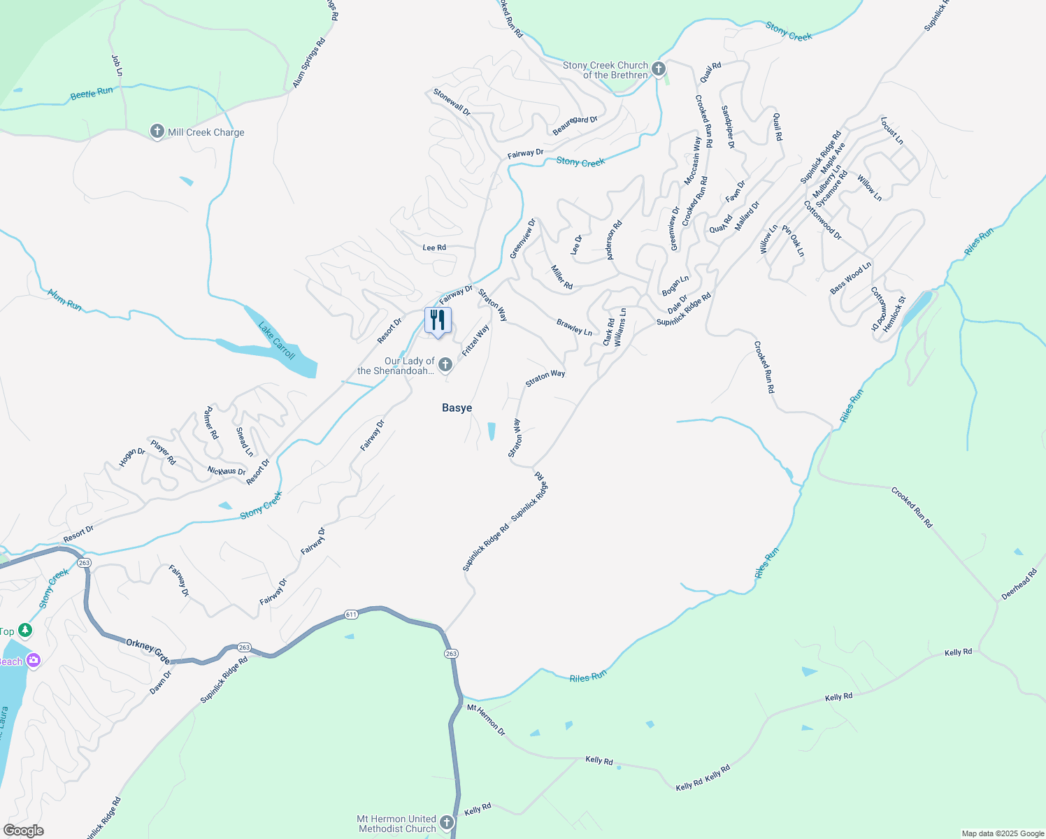 map of restaurants, bars, coffee shops, grocery stores, and more near 695 Straton Way in Mount Jackson