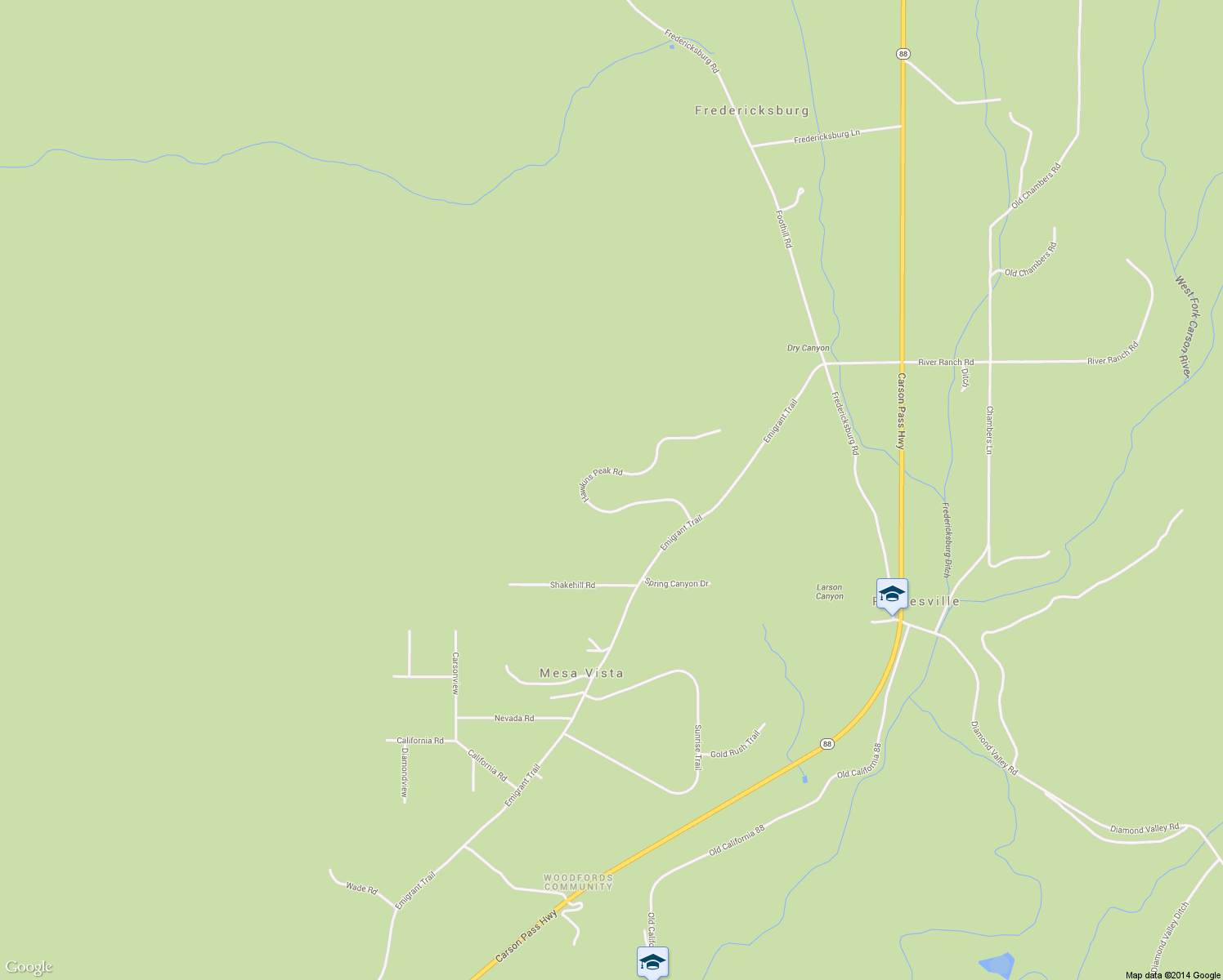 map of restaurants, bars, coffee shops, grocery stores, and more near 255 Hawkins Peak Road in Markleeville