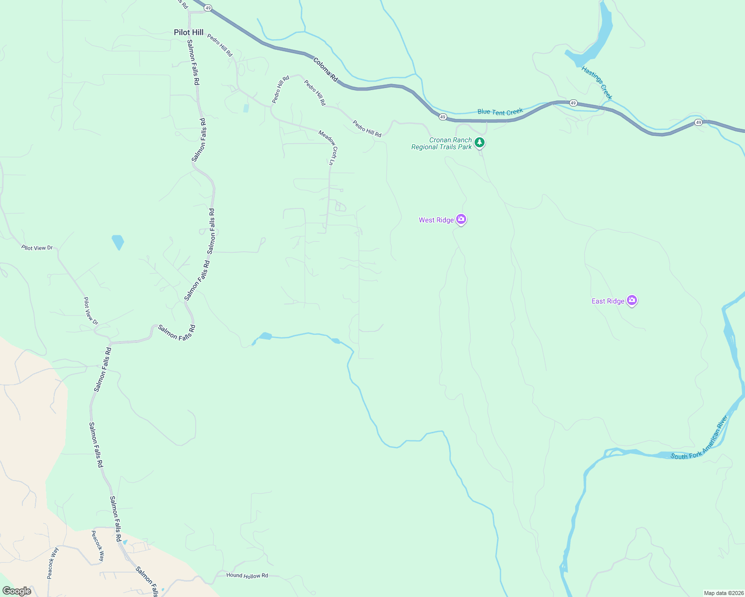 map of restaurants, bars, coffee shops, grocery stores, and more near 5581 Quail Hollow Road in Pilot Hill