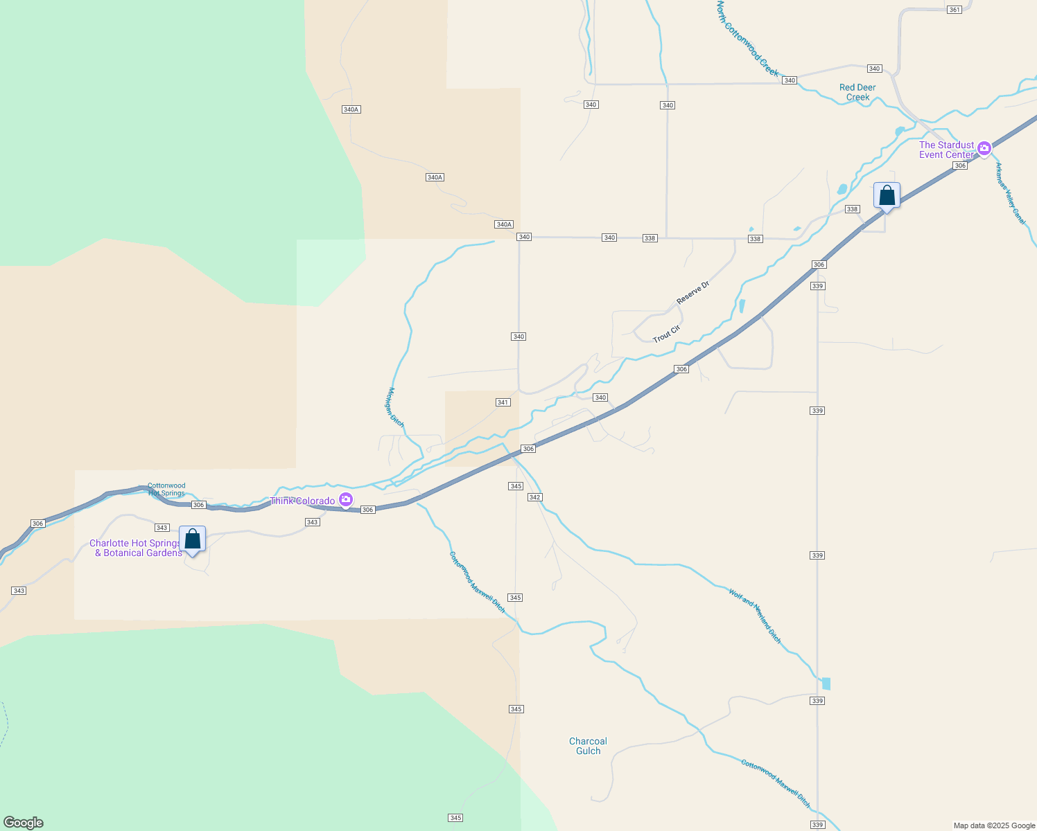 map of restaurants, bars, coffee shops, grocery stores, and more near 27455 County Road 340 in Buena Vista