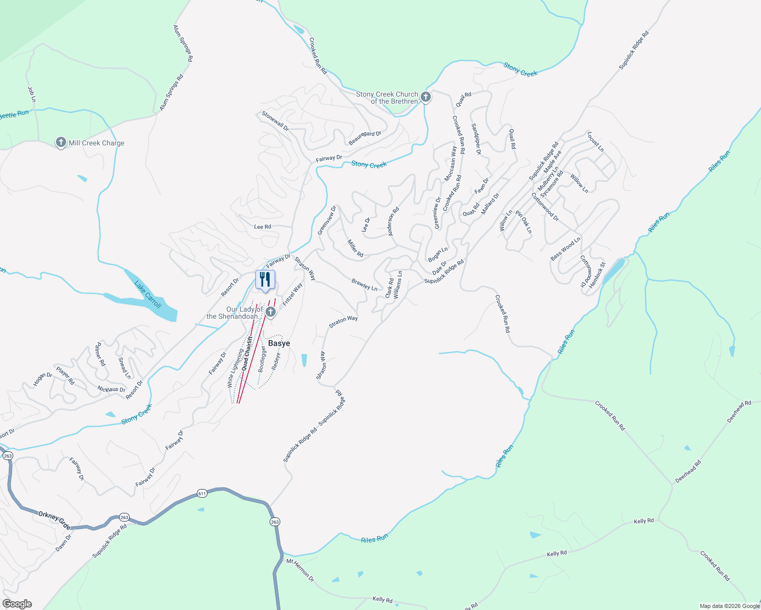 map of restaurants, bars, coffee shops, grocery stores, and more near 8 Clark Road in Mount Jackson