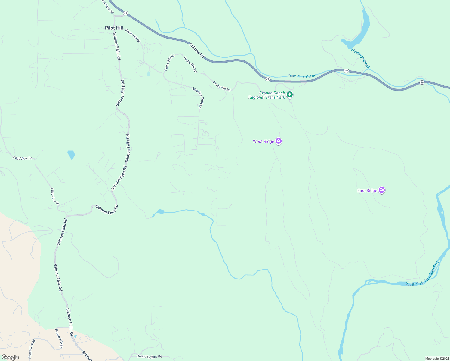 map of restaurants, bars, coffee shops, grocery stores, and more near 5581 Quail Hollow Road in Pilot Hill