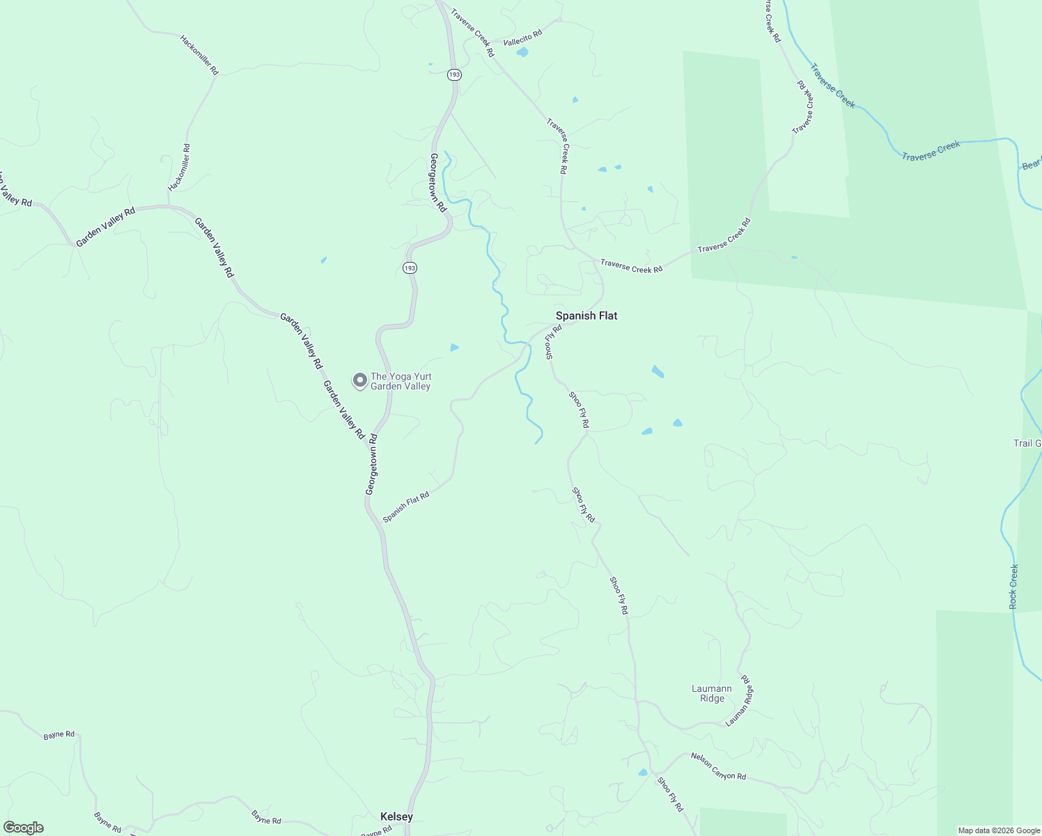 map of restaurants, bars, coffee shops, grocery stores, and more near 5821 Spanish Flat Rd in Garden Valley