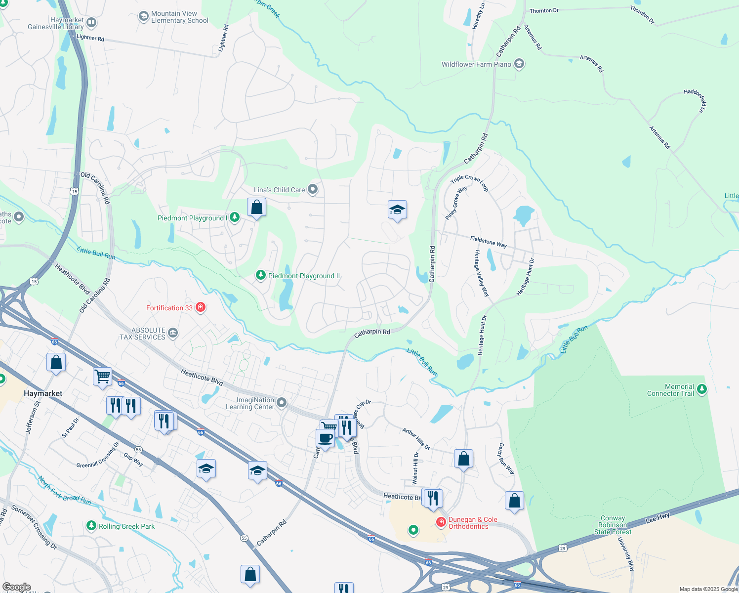 map of restaurants, bars, coffee shops, grocery stores, and more near 14037 Clatterbuck Loop in Gainesville