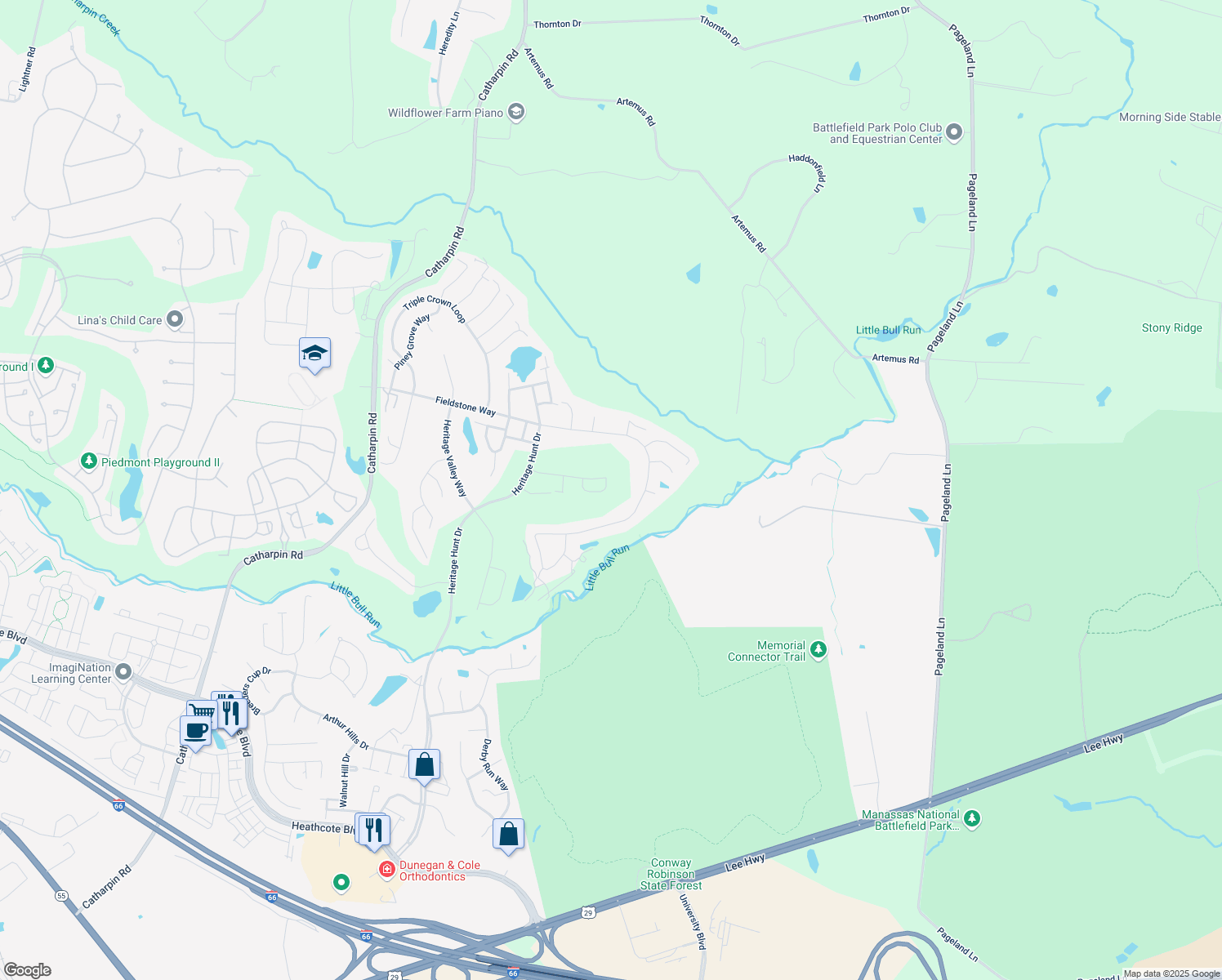 map of restaurants, bars, coffee shops, grocery stores, and more near 6374 Bold Venture Way in Gainesville