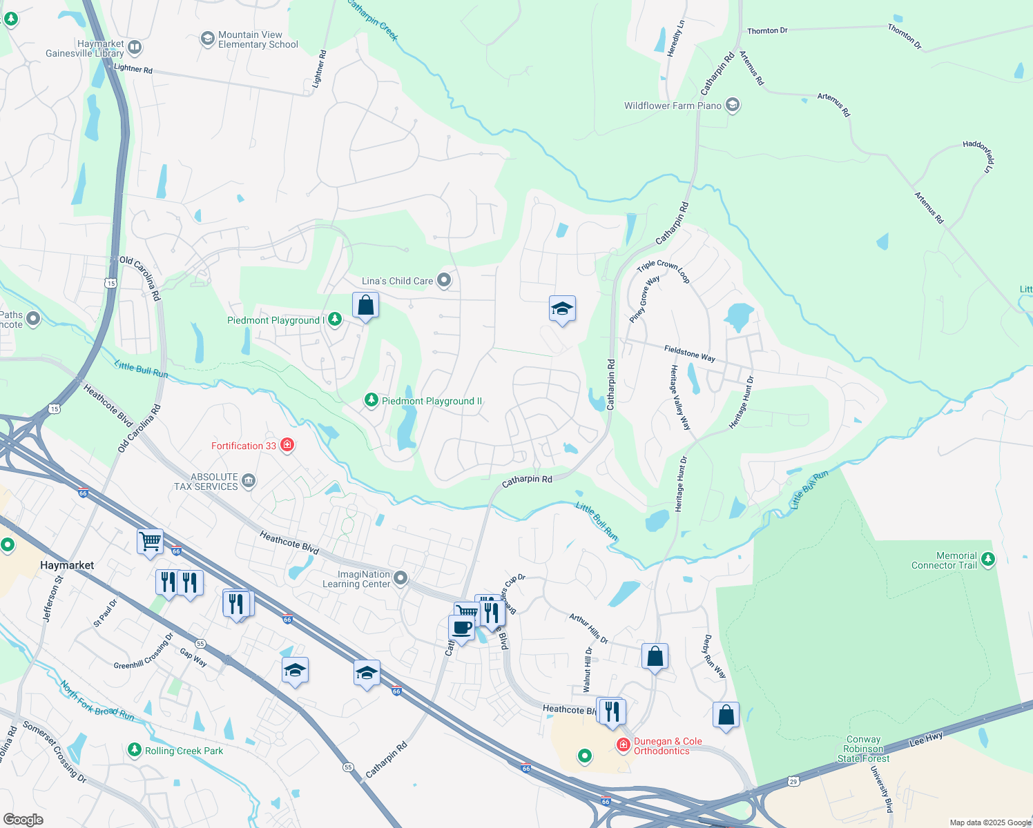 map of restaurants, bars, coffee shops, grocery stores, and more near 14057 Clatterbuck Loop in Gainesville