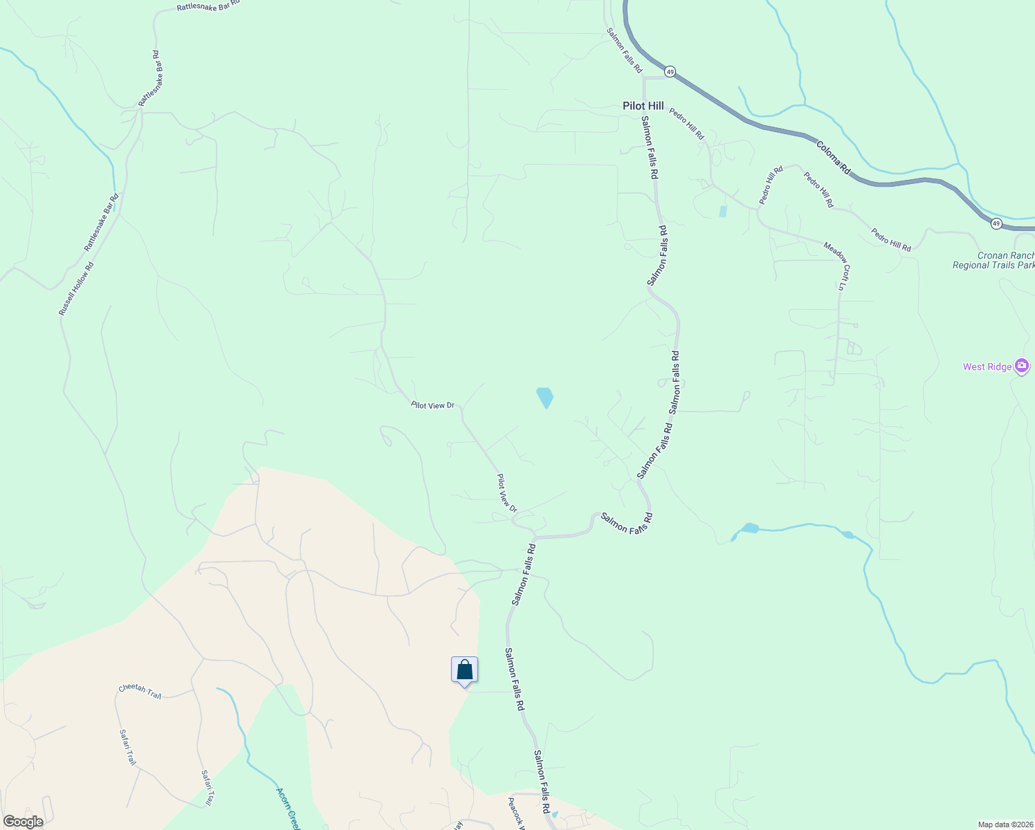 map of restaurants, bars, coffee shops, grocery stores, and more near 5541 High Sierra Road in Pilot Hill
