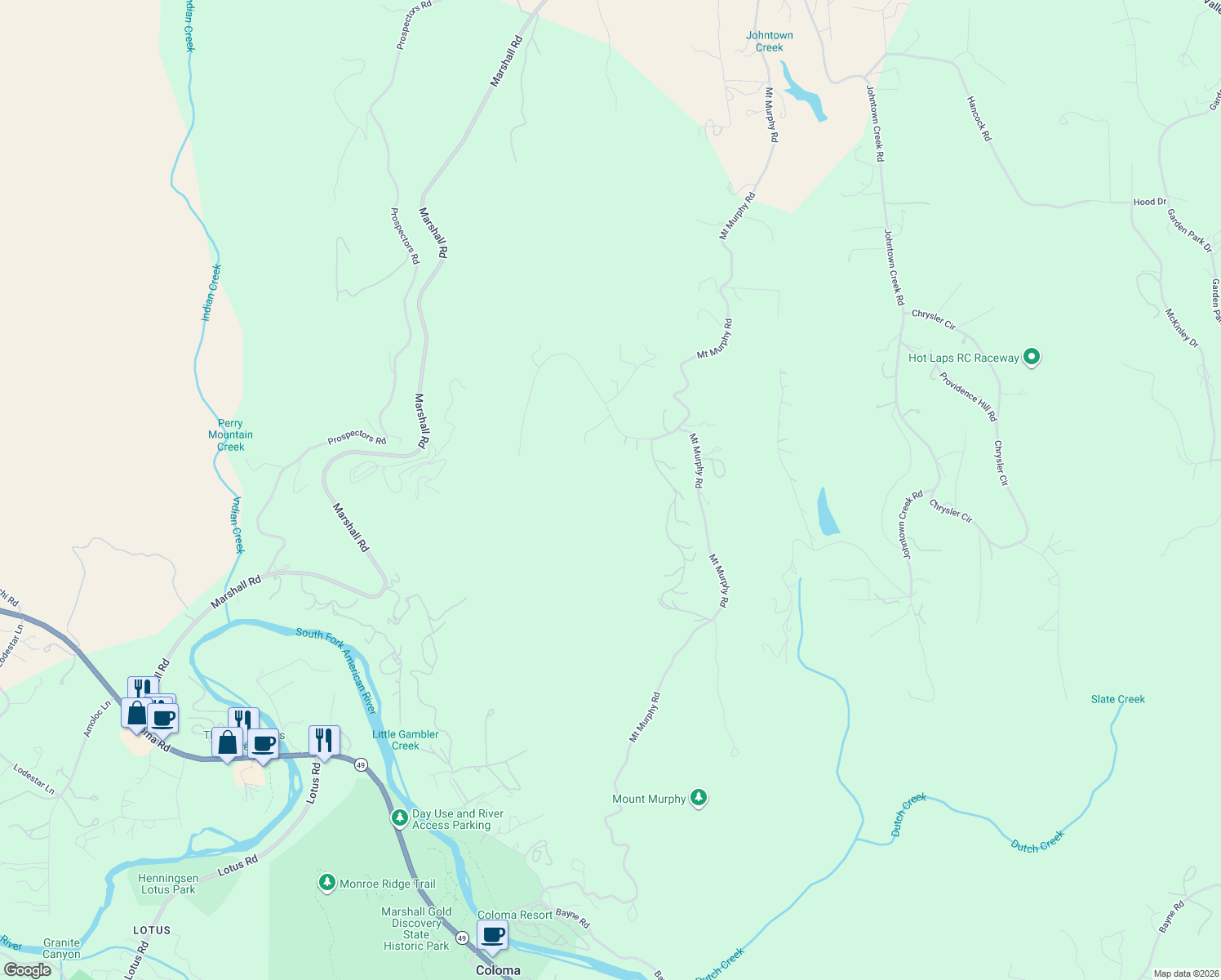 map of restaurants, bars, coffee shops, grocery stores, and more near 5040 Sagebrush Road in Garden Valley