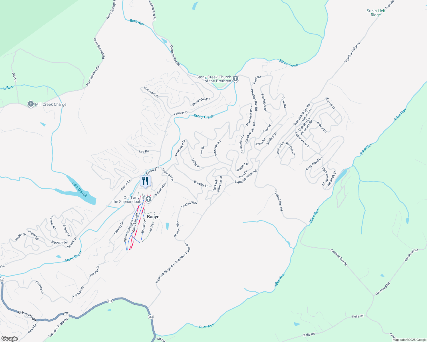 map of restaurants, bars, coffee shops, grocery stores, and more near 600 Brawley Lane in Mount Jackson