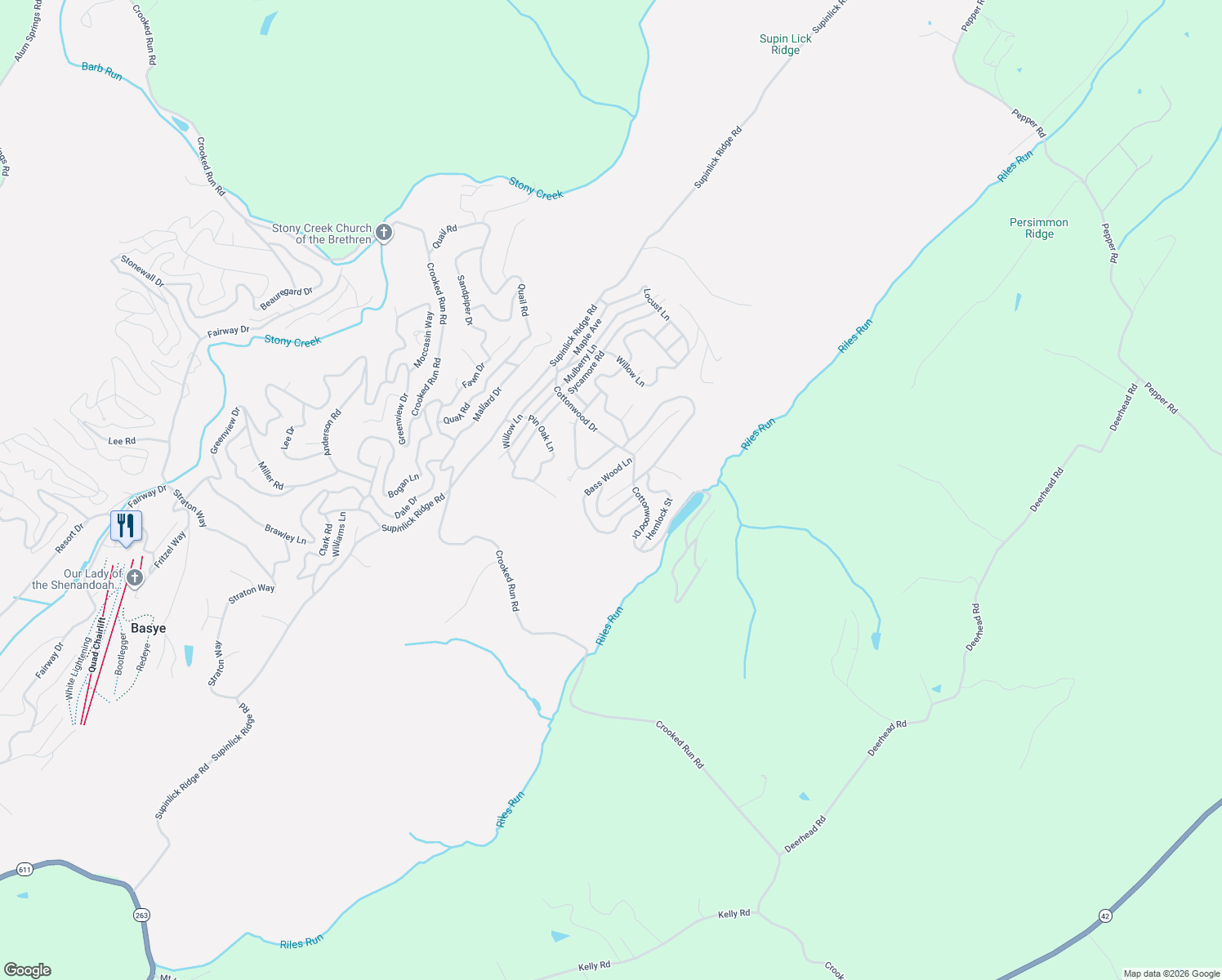 map of restaurants, bars, coffee shops, grocery stores, and more near 203 Beech Road in Mount Jackson