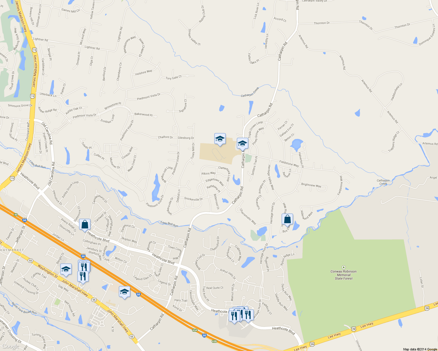 map of restaurants, bars, coffee shops, grocery stores, and more near 6604 Cheney Way in Gainesville