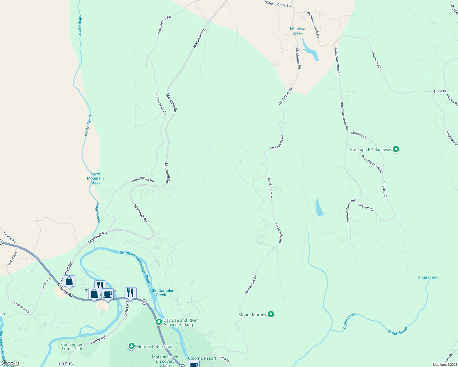 map of restaurants, bars, coffee shops, grocery stores, and more near 5040 Sagebrush Road in Garden Valley