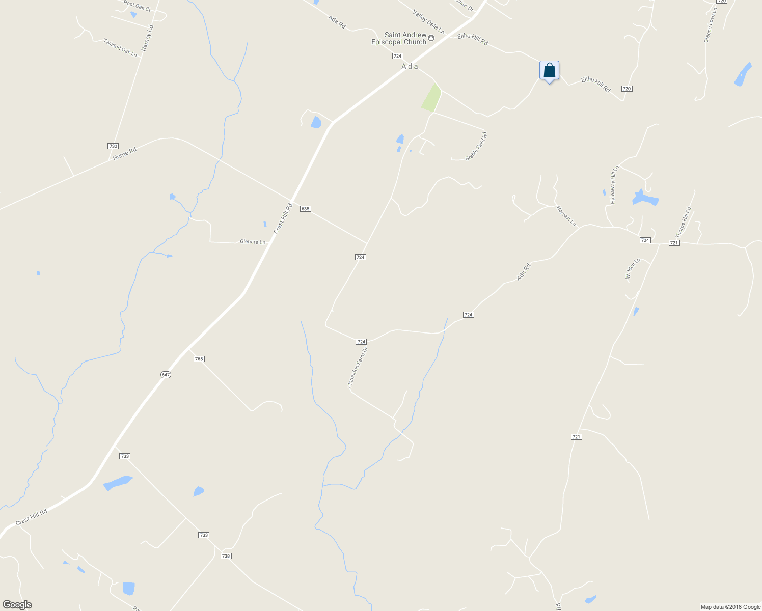 map of restaurants, bars, coffee shops, grocery stores, and more near 10152 Ada Road in Marshall