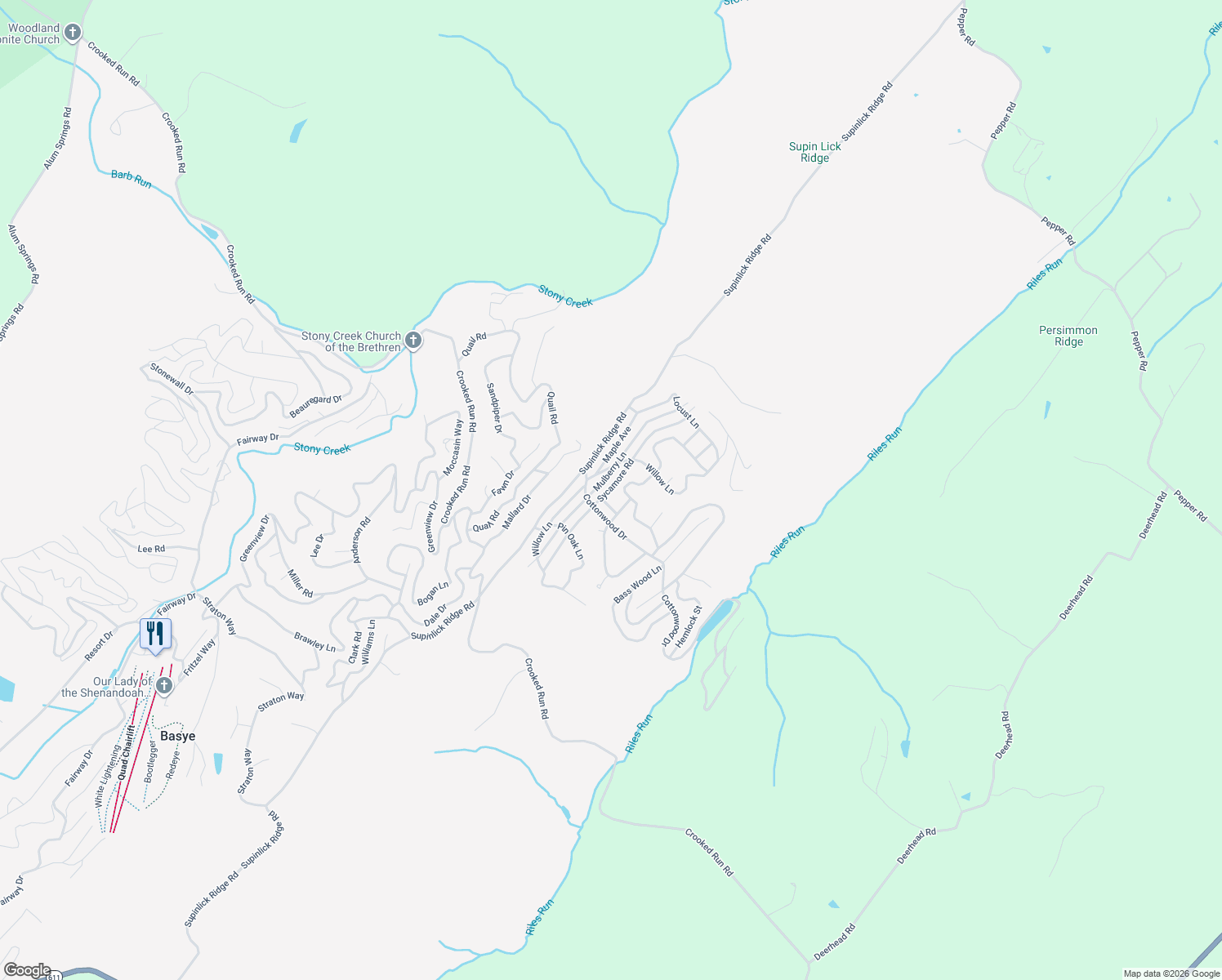 map of restaurants, bars, coffee shops, grocery stores, and more near 306 Mulberry Lane in Mount Jackson