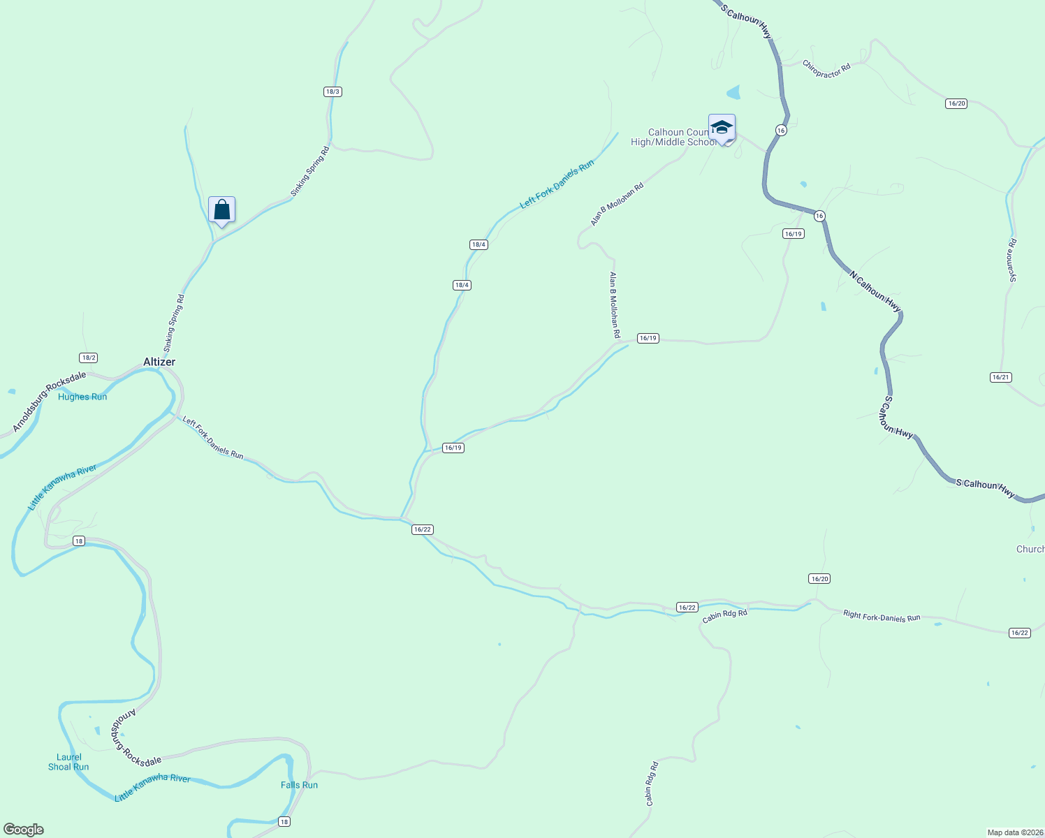 map of restaurants, bars, coffee shops, grocery stores, and more near Daniels Run in Mount Zion