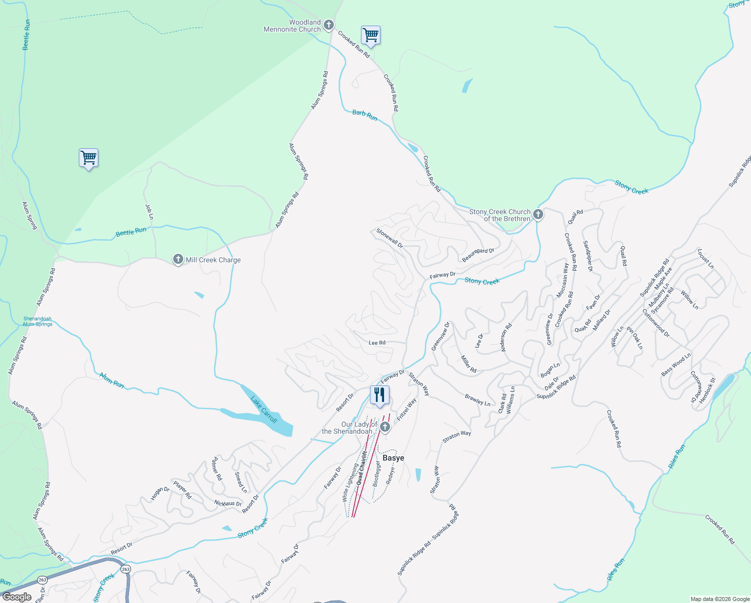 map of restaurants, bars, coffee shops, grocery stores, and more near 90 Morgan Street in Basye